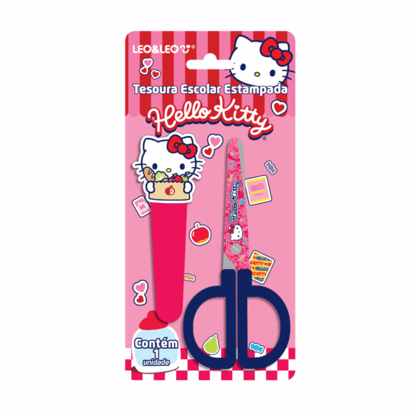 Tesoura Escolar Estampada c/ Capa Hello Kitty - LEO E LEO - BLISTER