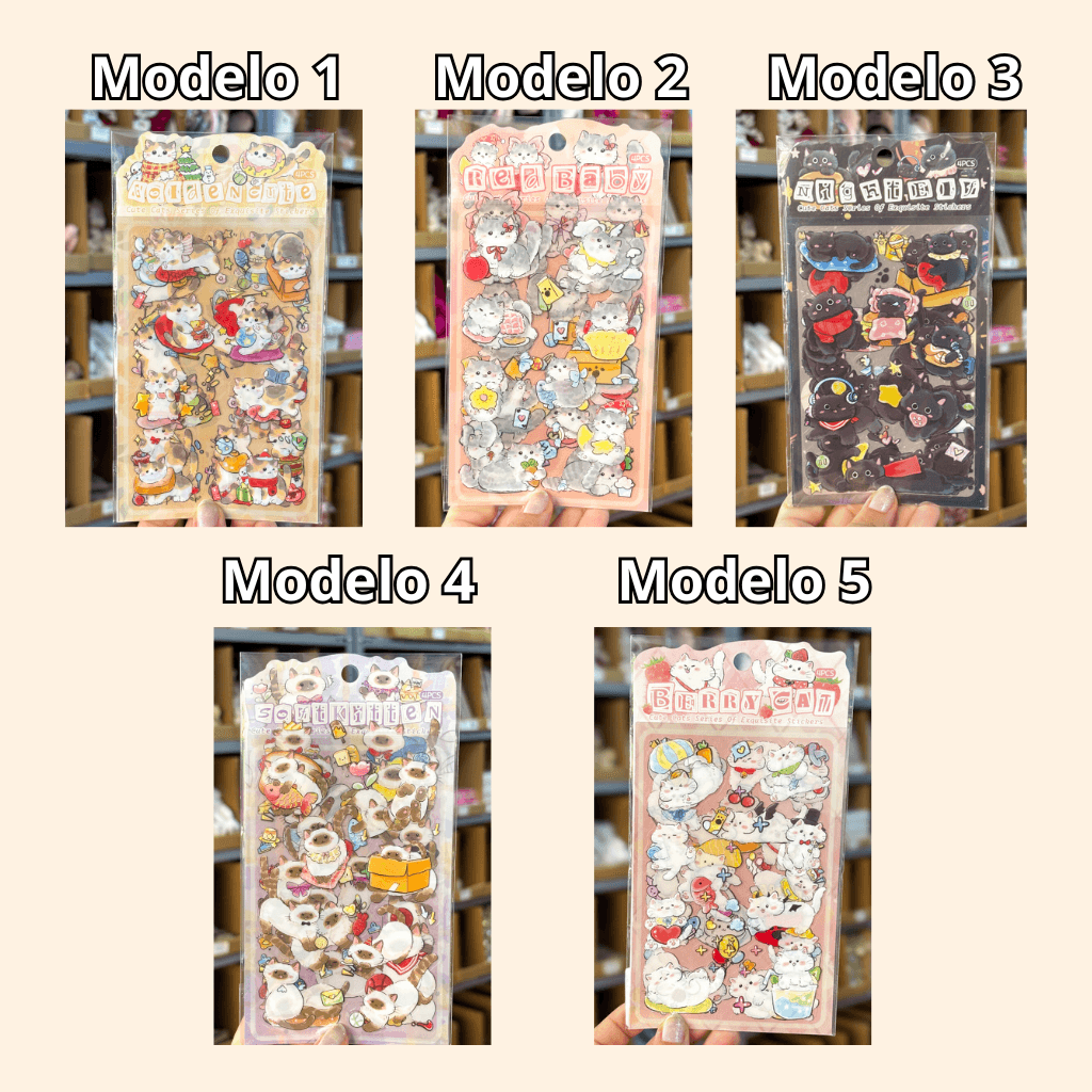 Pacote c/ 4 Cartelas Adesivo Gatinhos Cute - IMPORTADO - UND