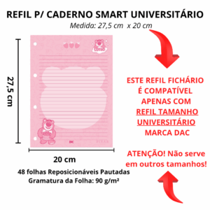 Refil de Folhas para Fichário Universitário Ursinho Lotso - DAC