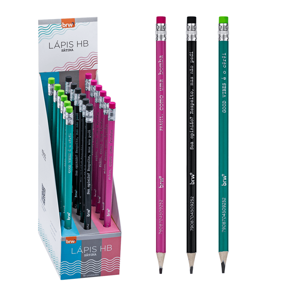 Lápis HB Triangular Estampado Sátira - BRW - DISPLAY 18 UND