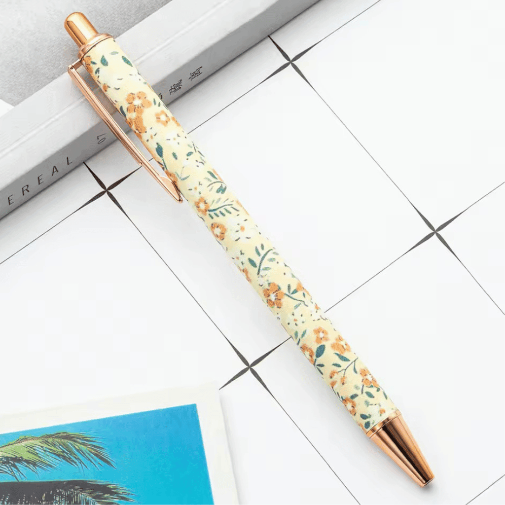 Caneta Premium Metálica Retrátil Floral - IMPORTADO - UND