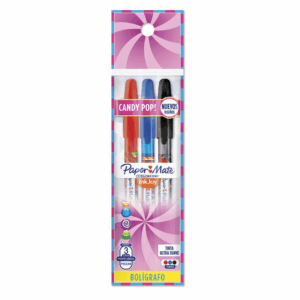 Caneta Kilométrica 100 Candy Pop AZ/PT/VM PAPERMATE - BLISTER 3 UND