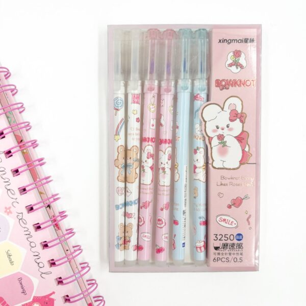 Caneta Apagável Estampada Ursinhos e Coelhinhos - Cx 6 Und
