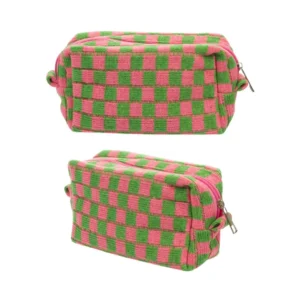 Necessaire Bauzinho Tricô VERDE E ROSA 16x11x6cm - FLORIE - UND