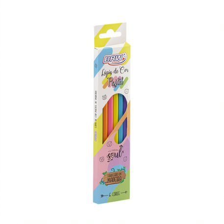 Lápis de Cor 6 Cores Pastéis BRW