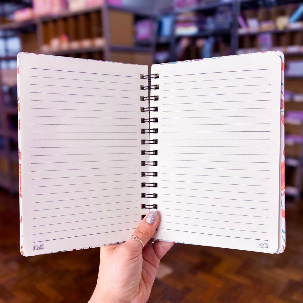 Caderno de Anotação Espiral Branco Floral 80 Fls 21x14,5cm - KAZ - UND