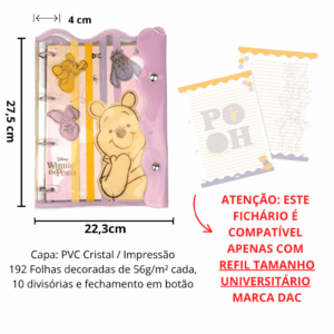 Fichário Universitário PVC Cristal 10 Divisórias Ursinho Pooh 192 fls - DAC