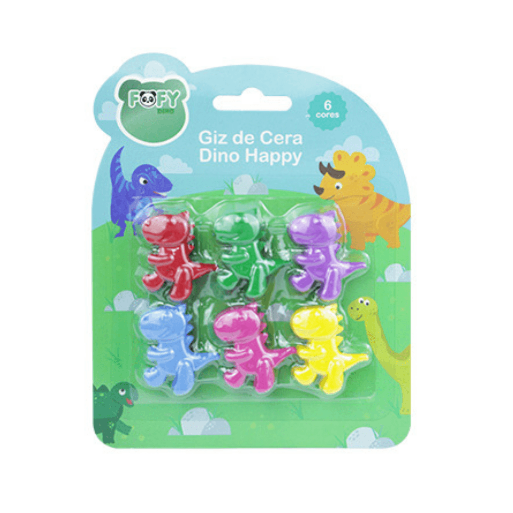 Giz de Cera Dino Happy 6 Cores - FOFY - BLISTER