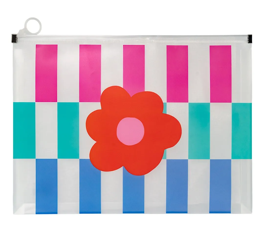 Pasta Plástica Zip A4  Listras e Flores 25x33cm - FLORIE - UND