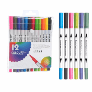 Caneta BRUSH + FINE LINER Marcador Ponta Dupla - BLISTER 12 UND