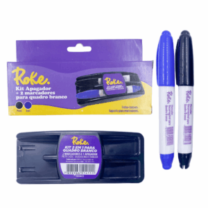 Kit Apagador + 2 Marcadores Quadro Branco ROKE - UND