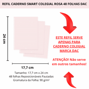 Refil Folhas Reposicionável Caderno Smart Colegial ROSA - DAC