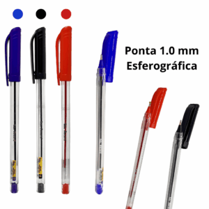 Kit Caneta Esferográfica 1.0 mm Record PT/AZ/VM - ROKE - BLISTER 3 UN