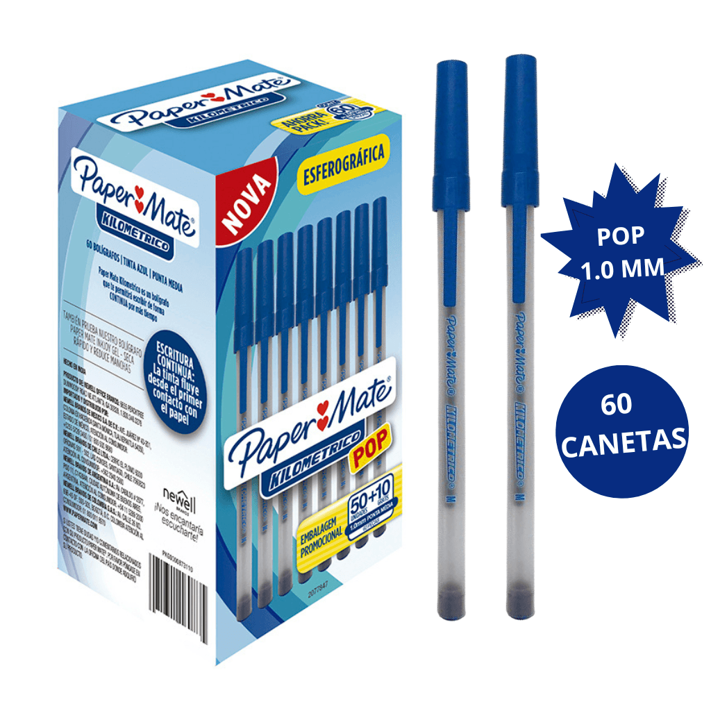 Caneta Kilométrica Pop 1.0 mm AZUL - PAPER MATE - 12 UND