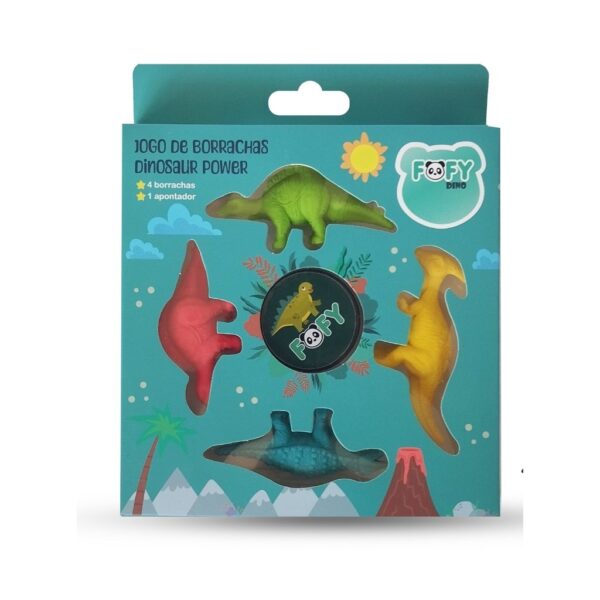 Kit Borracha c/ Apontador 5 Peças Dinossauro Power FOFY - BLISTER