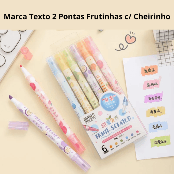 Marca Texto 2 Pontas Frutinhas c/ Cheirinho 6 Cores - BLISTER