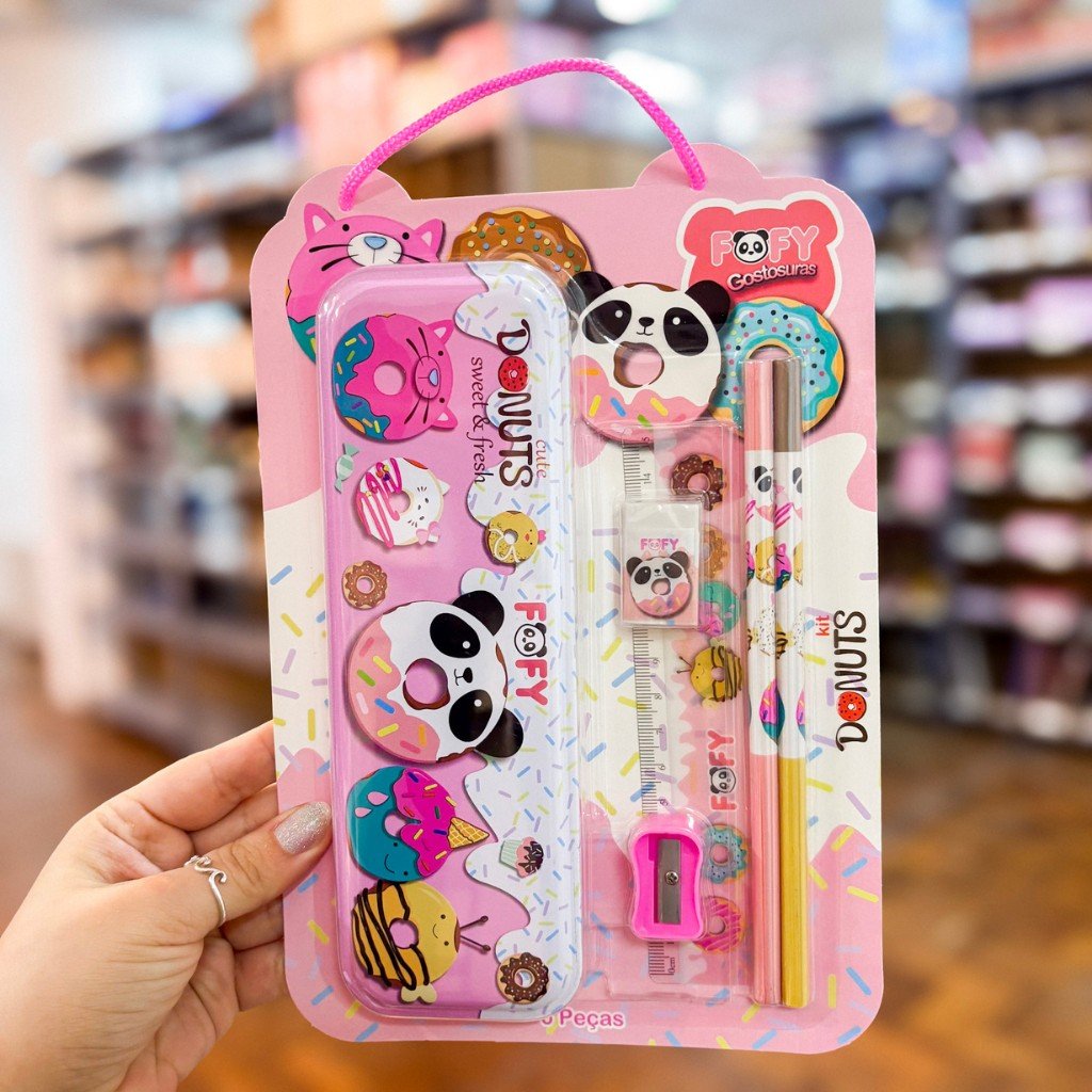 Kit Escolar Panda Donuts 6 Peças - FOFY - BLISTER