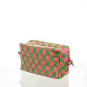 Necessaire Bauzinho Tricô VERDE E ROSA 16x11x6cm - FLORIE - UND
