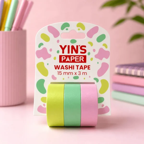 Fita Adesiva Washi Tape Candy Color 15mm x 3m - YINS PAPER - BLISTER
