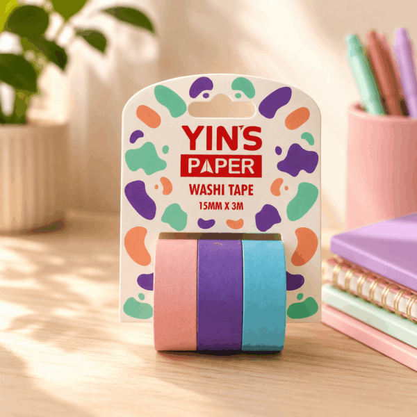 Fita Adesiva Washi Tape Color Pastel 15mm x 3m - YINS PAPER - BLISTER