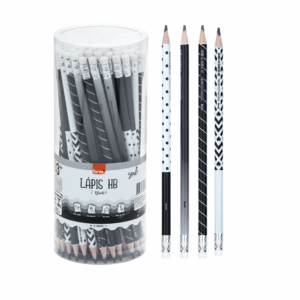 Lápis HB Estampado c/ Borracha Black BRW - Pacote 12 Und
