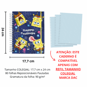 Caderno Smart Colegial Bob Esponja Azul 80 fls - DAC