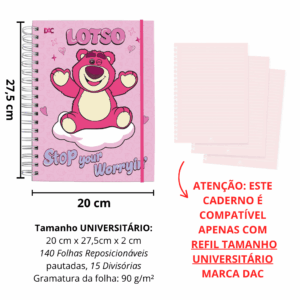 Caderno Smart Universitário 15 Divisórias Ursinho Lotso 140 fls - DAC
