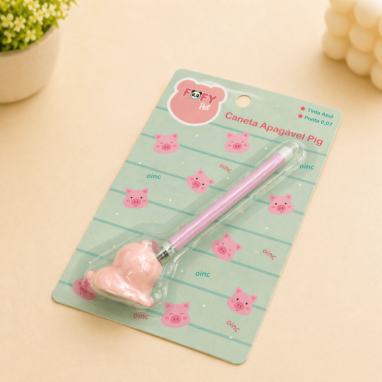 Caneta Apagável Azul Pig - FOFY - BLISTER