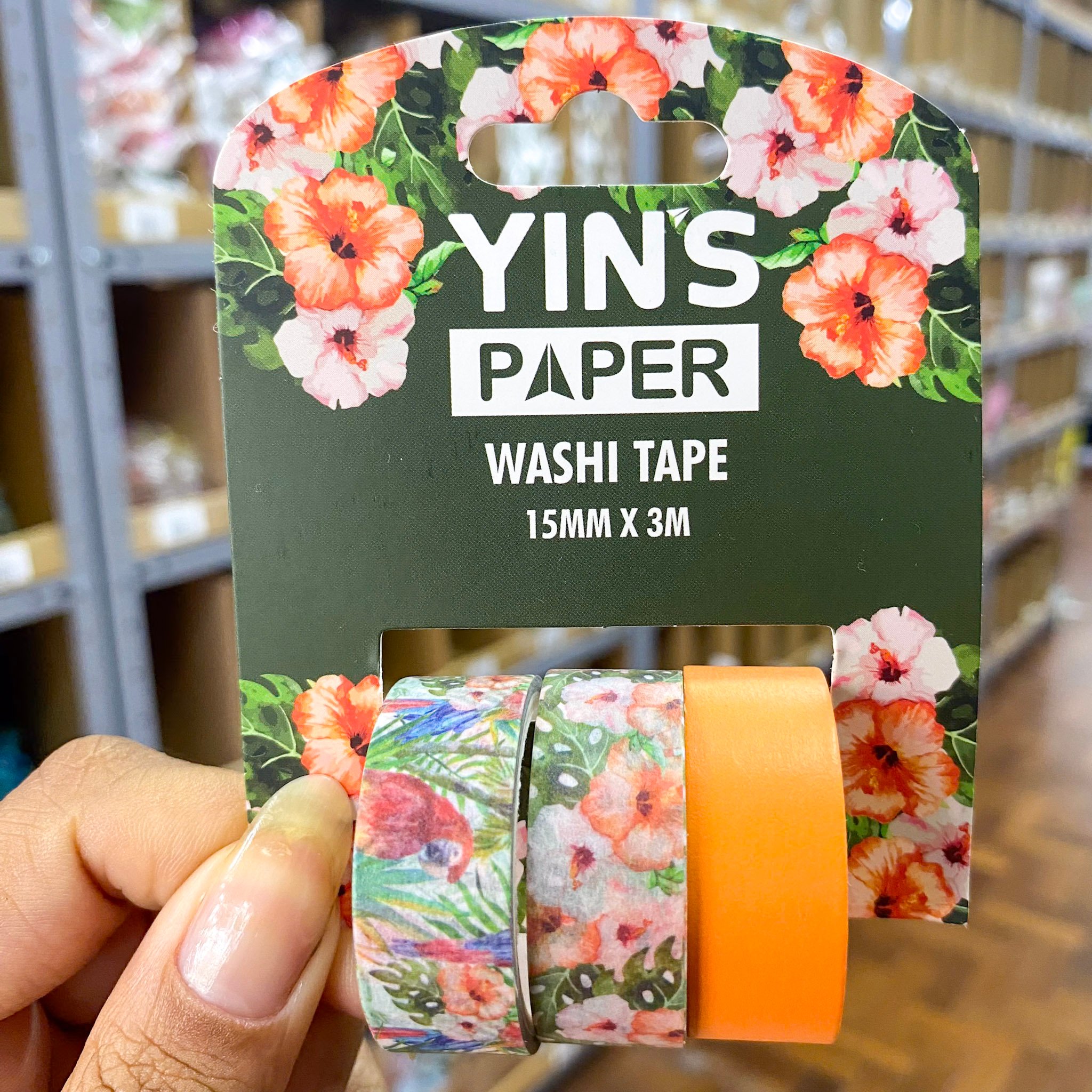 Adesivo Washi Tape Floral Tropical 15mm x 3m - YINS PAPER - BLISTER