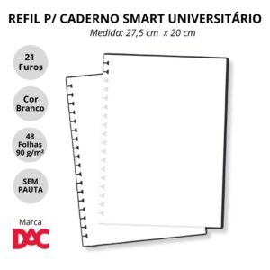 Refil de Folhas Reposicionável para Caderno Smart Universitário SEM PAUTA Branco - DAC
