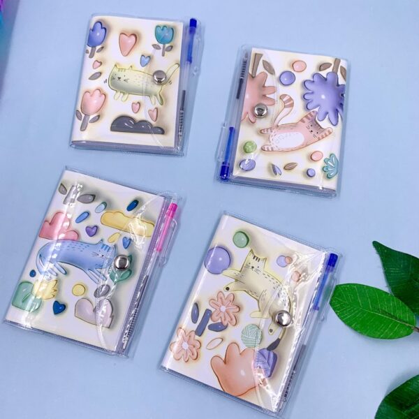 Mini Caderno Gatinho Capa c/ Fechamento e Mini Caneta - UND