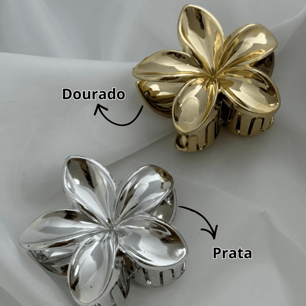 Presilha Piranha Flor Dourado/Prata Metalizada 6 cm - IMPORTADO - UND