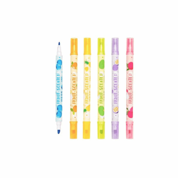 Marca Texto 2 Pontas Frutinhas c/ Cheirinho 6 Cores - BLISTER