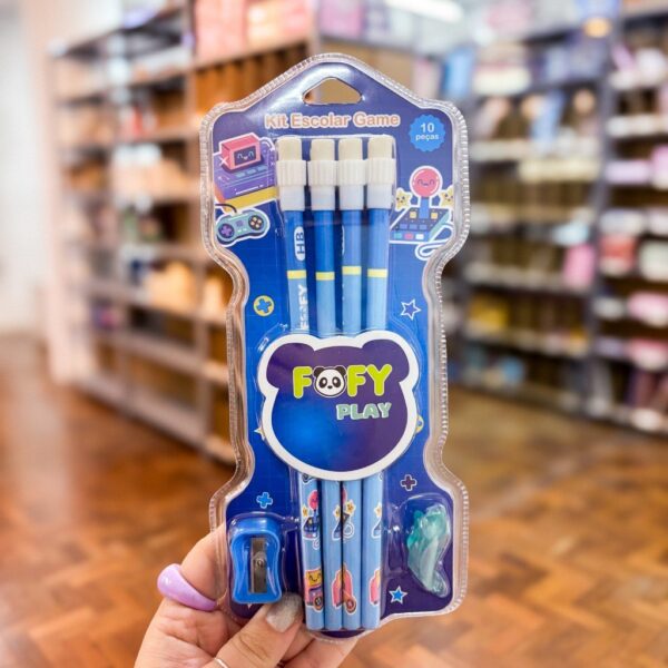 Kit Escolar Game AZUL 10 Peças - FOFY - BLISTER