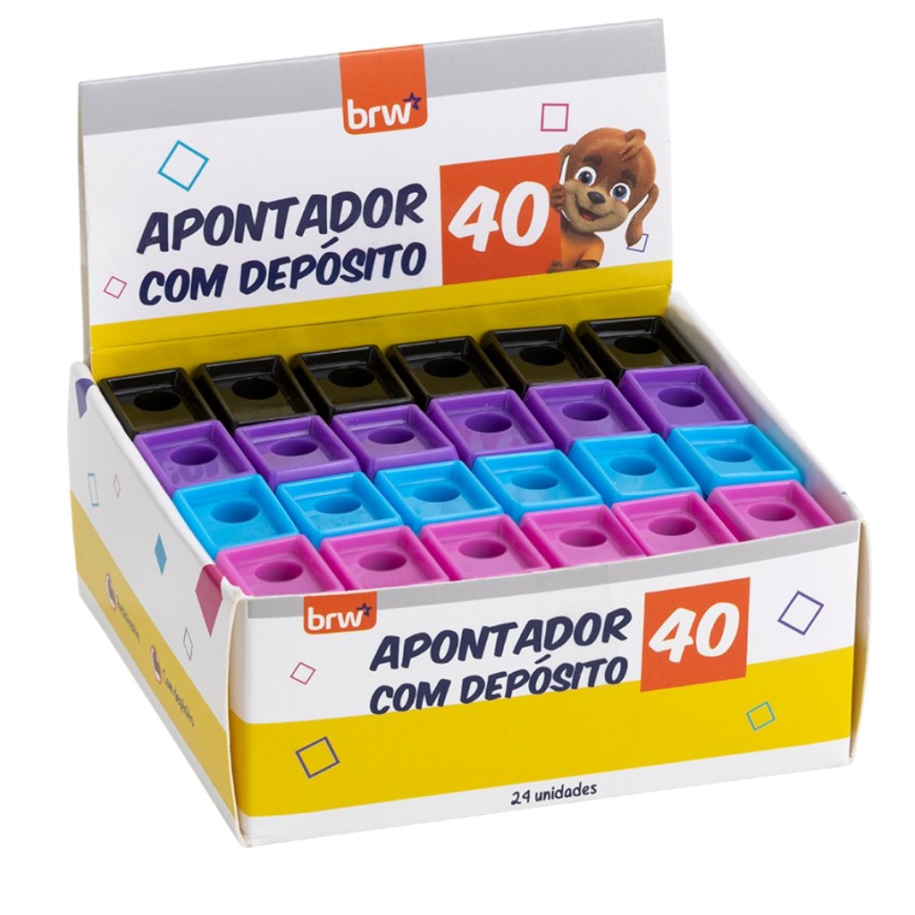 Apontador Plástico c/ Depósito 40 mm - BRW - CX 24UN