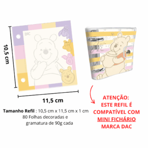 Refil de Folhas para Mini Fichário Plástico Ursinho Pooh - DAC