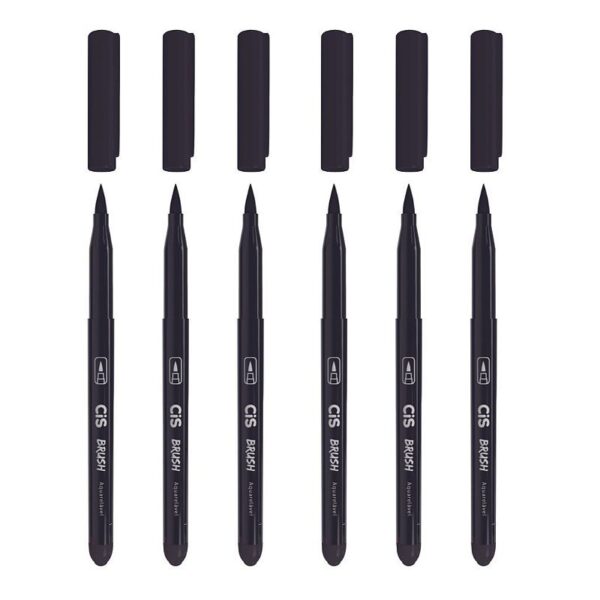 Marcador Brush Pen CIS Preto - CX 6 UND
