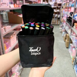 Caneta TOUCH Marcador Ponta Dupla PARA COLORIR - MALETA 36 CORES - Tampa Redonda