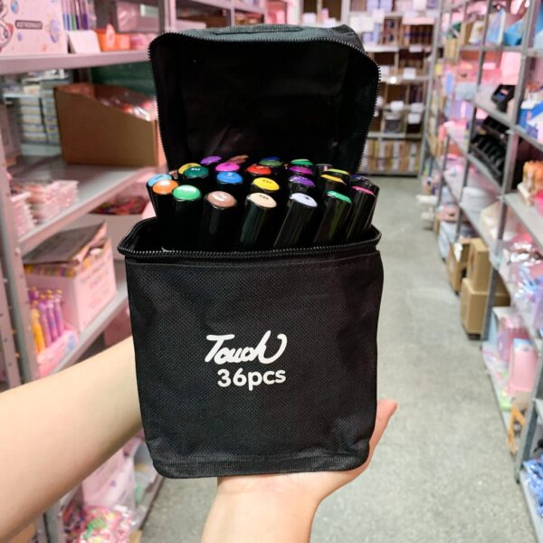 Caneta TOUCH Marcador Ponta Dupla PARA COLORIR - MALETA 36 CORES - Tampa Redonda