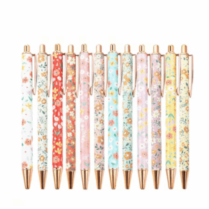 Caneta  Metálica LUXO Flores - IMPORTADO - PACOTE 12 UND