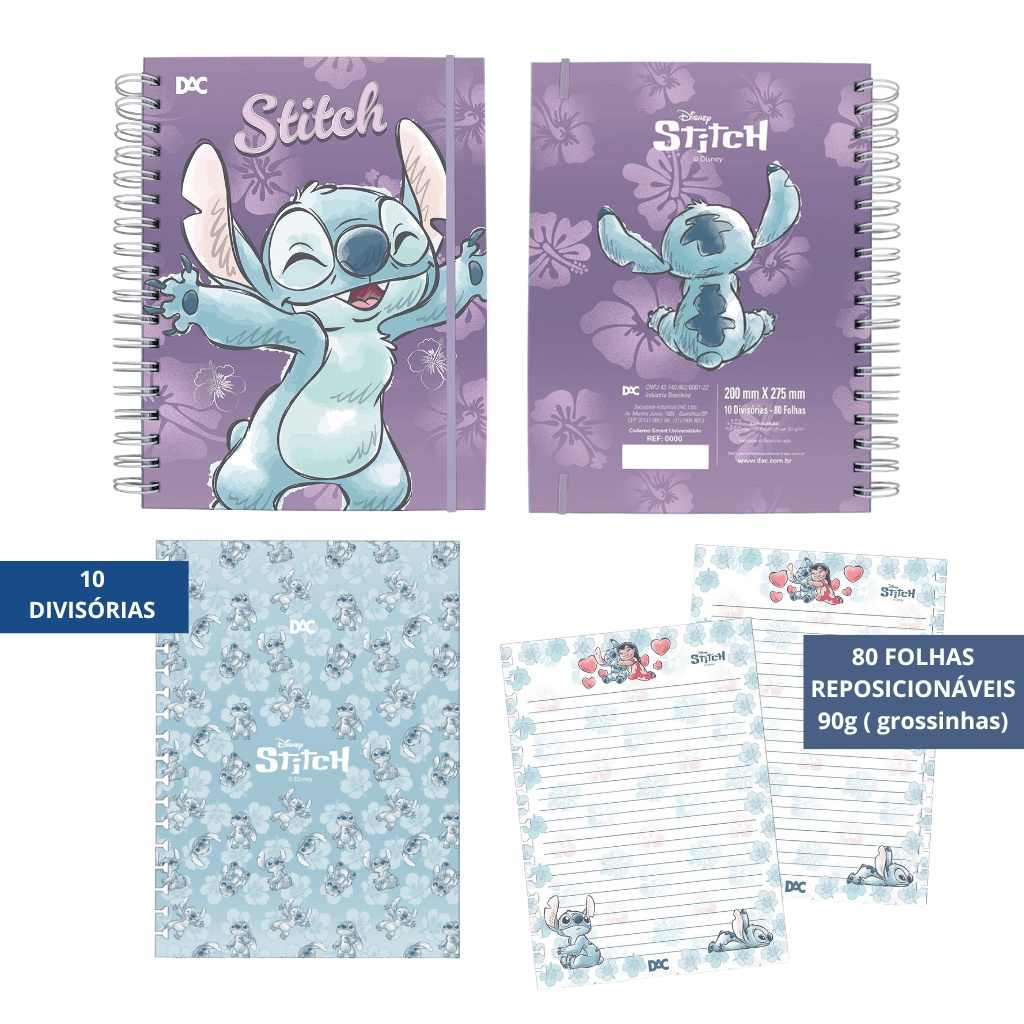 Caderno Smart Universitário 10 Divisórias Stitch Lilás 80 fls - DAC