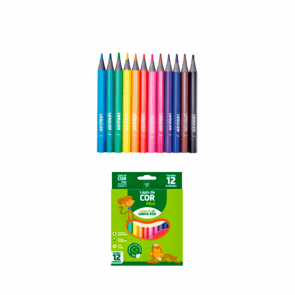 Lápis de Cor 12 Cores Eco Mini Sextavado LEO E LEO - BLISTER