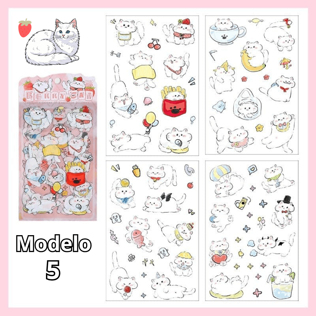 Pacote c/ 4 Cartelas Adesivo Gatinhos Cute - IMPORTADO - UND