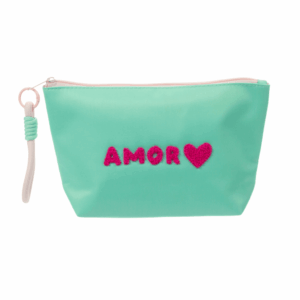 Necessaire c/ Alça Letra Plush Turquesa AMOR 15x25x7cm - FLORIE - UND