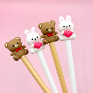 Caneta Fofa Ursinho e Coelhinho Love - Pacote 6 und