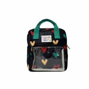 Mochila Quadrada Impermeável c/ Bolso Transparente Coraçãozinhos 26x24x12cm - IMPORTADO - UND