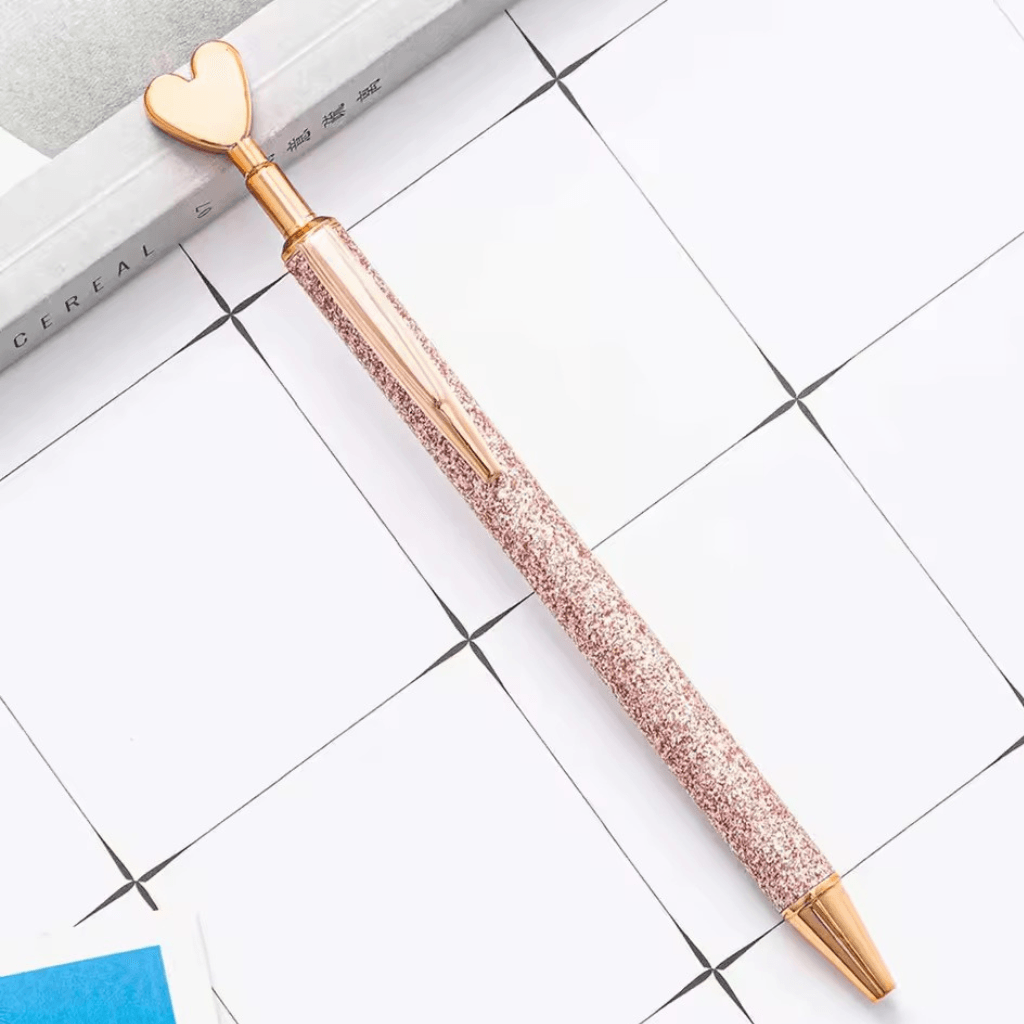 Caneta Metálica LUXO Clic Coração Glitter  - IMPORTADO - UND SORTIDA