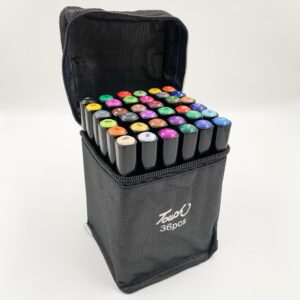 Caneta TOUCH Marcador Ponta Dupla PARA COLORIR - MALETA 36 CORES - Tampa Redonda