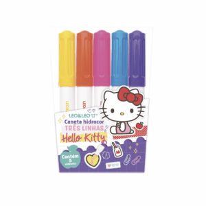 Caneta Hidrocor 3 Linhas Hello kitty Estojo c/5 Cores LEO E LEO - BLISTER