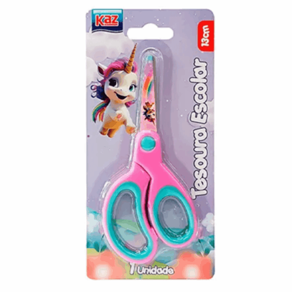 Tesoura Escolar 13 cm Unicórnio KAZ - BLISTER